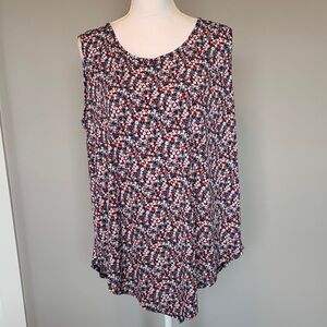 Amiana Red, Navy & White Floral Tank Top